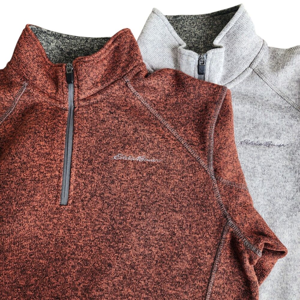 Lot of 2 Eddie Bauer Men's Quarter-Zip Pullovers Heathered Size Tall Large